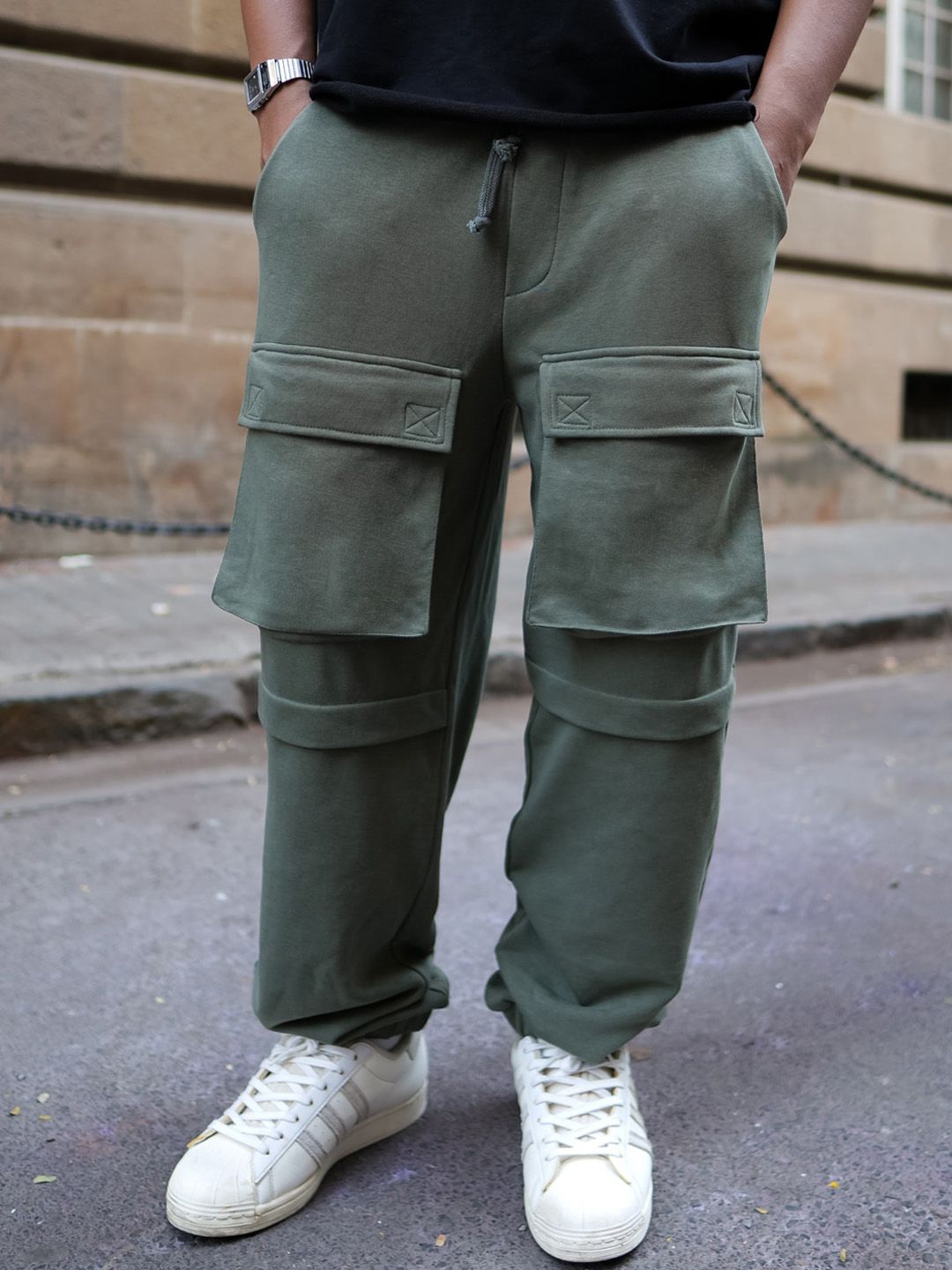 Powerlook Men Mid-Rise Cargo Track Pants