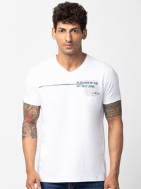 SPYKAR Men Typography V-Neck Cotton T-shirt