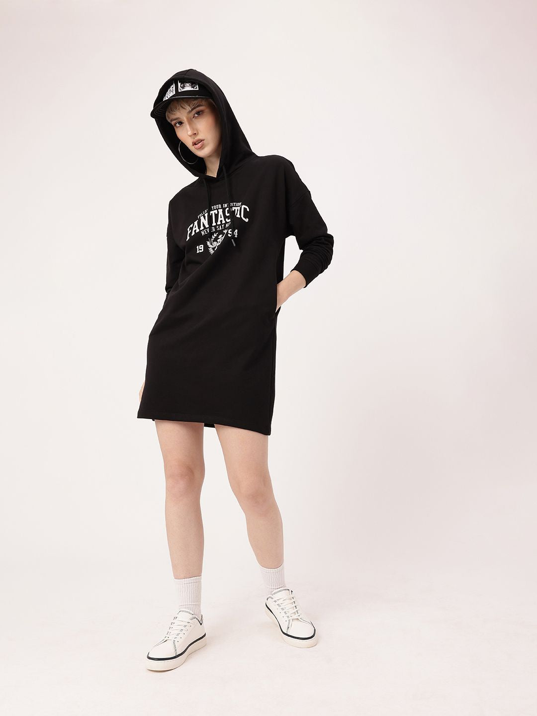 DressBerry Varsity Cool Printed Hooded T-shirt Dress