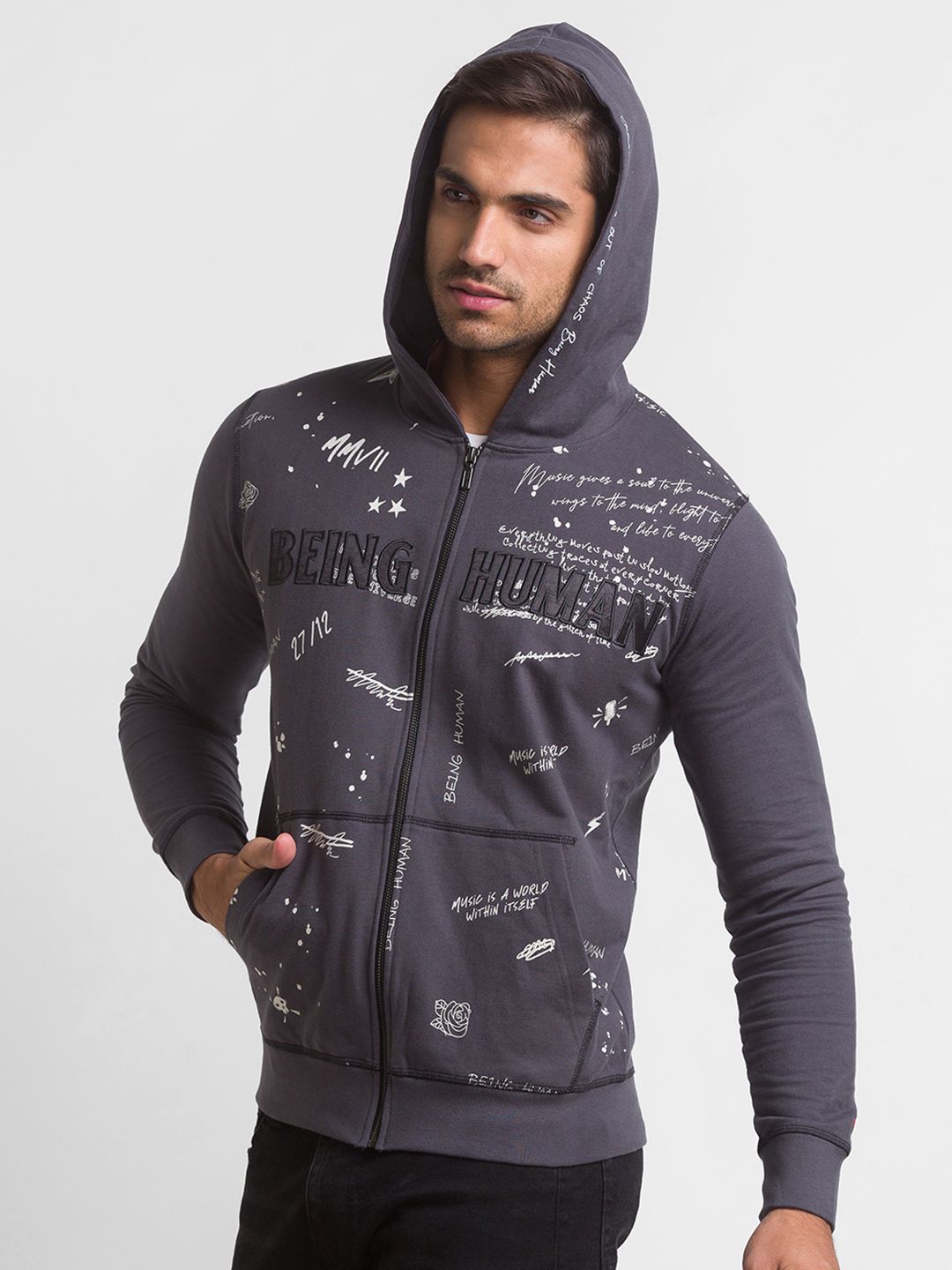 Being Human Men Charcoal Printed Sweatshirt