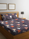 KLOTTHE Purple Geometric 300 TC Cotton Blend 1 King Bedsheet with 2 Pillow Covers
