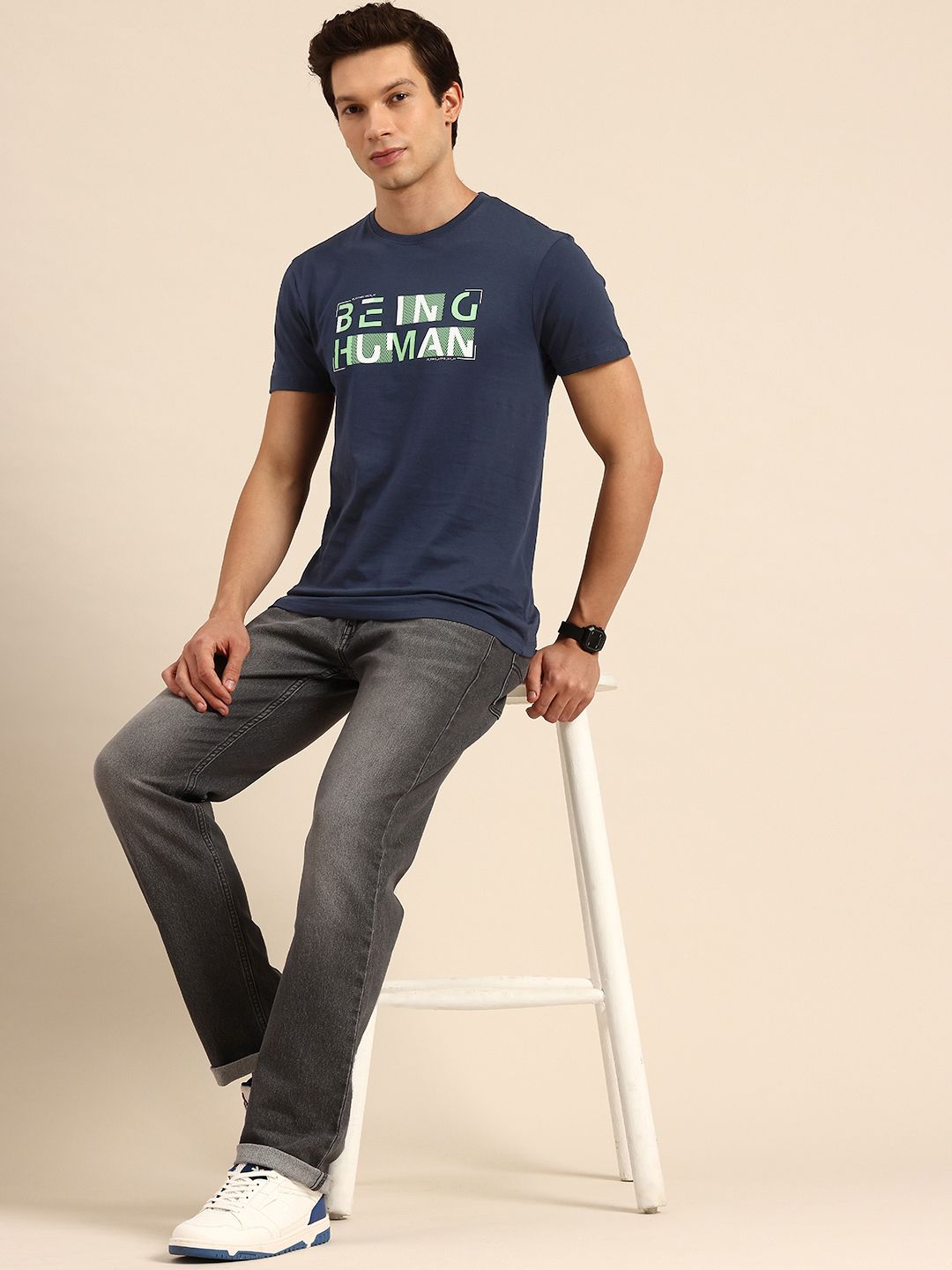 Being Human Pure Cotton Brand Logo Printed Slim Fit T-shirt