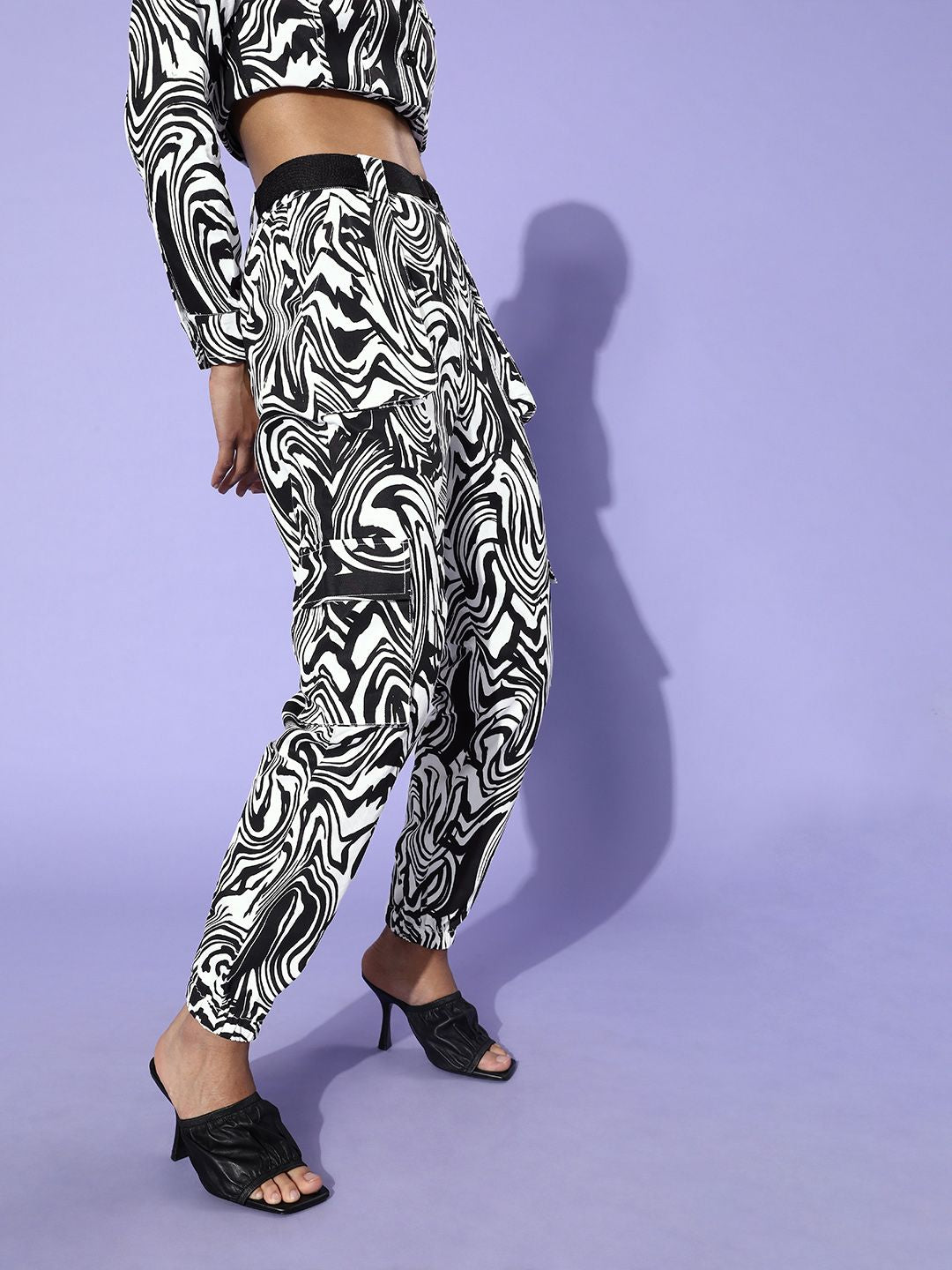STREET 9 Women White Abstract Cargo Trousers