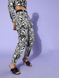 STREET 9 Women White Abstract Cargo Trousers