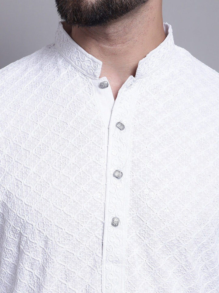 SOJANYA Mandarin Collar Chikankari Embroidered Pure Cotton Kurta