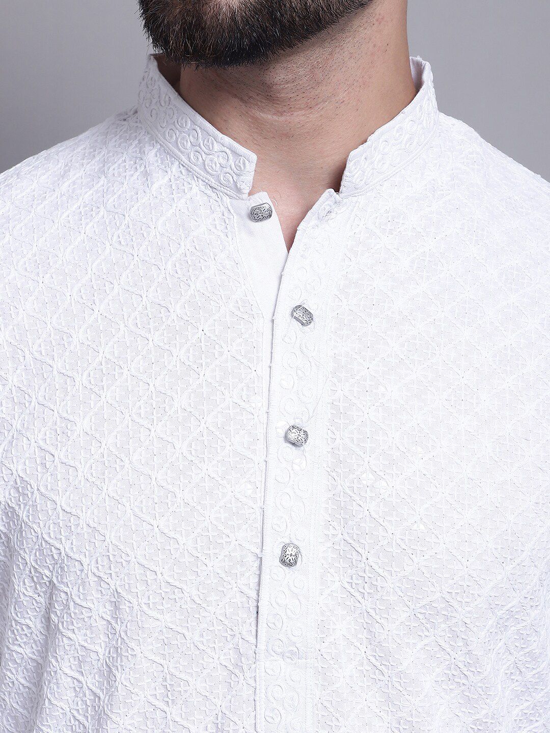 SOJANYA Mandarin Collar Chikankari Embroidered Pure Cotton Kurta