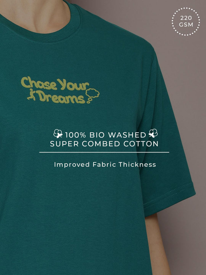 DILLINGER Women Typography Printed Embossed Oversized T-shirt