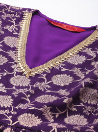 House of Pataudi Floral Embroidered A-Line Midi Jashn Dress