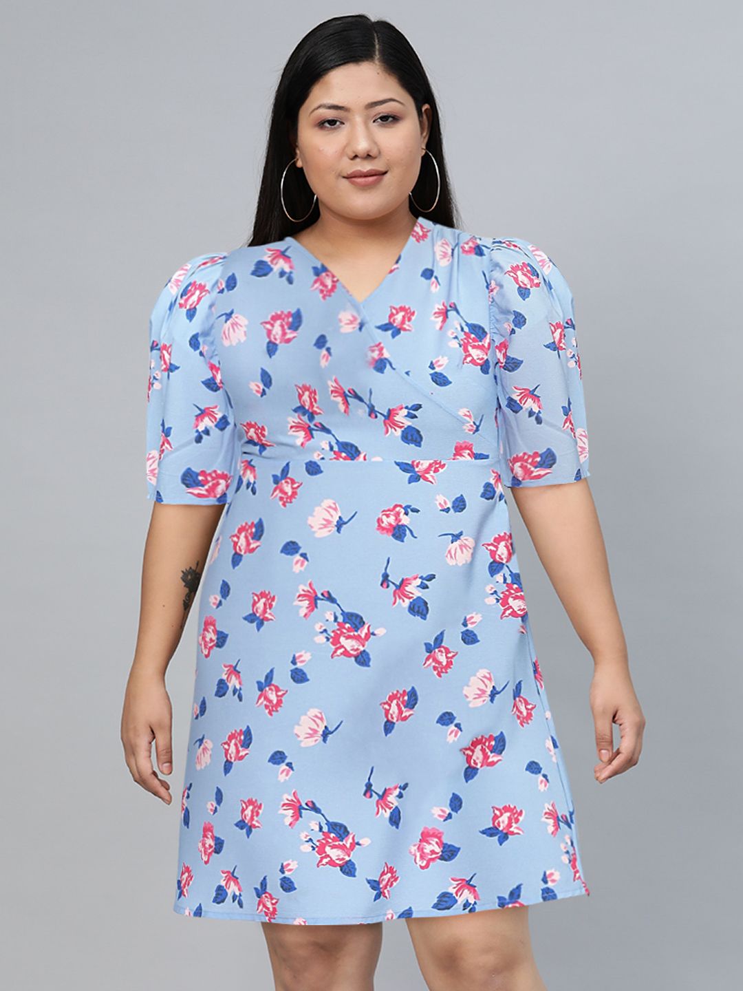 Tokyo Talkies Blue & Pink Floral Dress