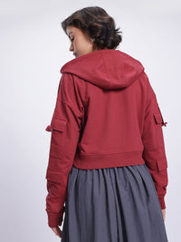 DressBerry Pockets Detail Hooded Crop Sweatshirt