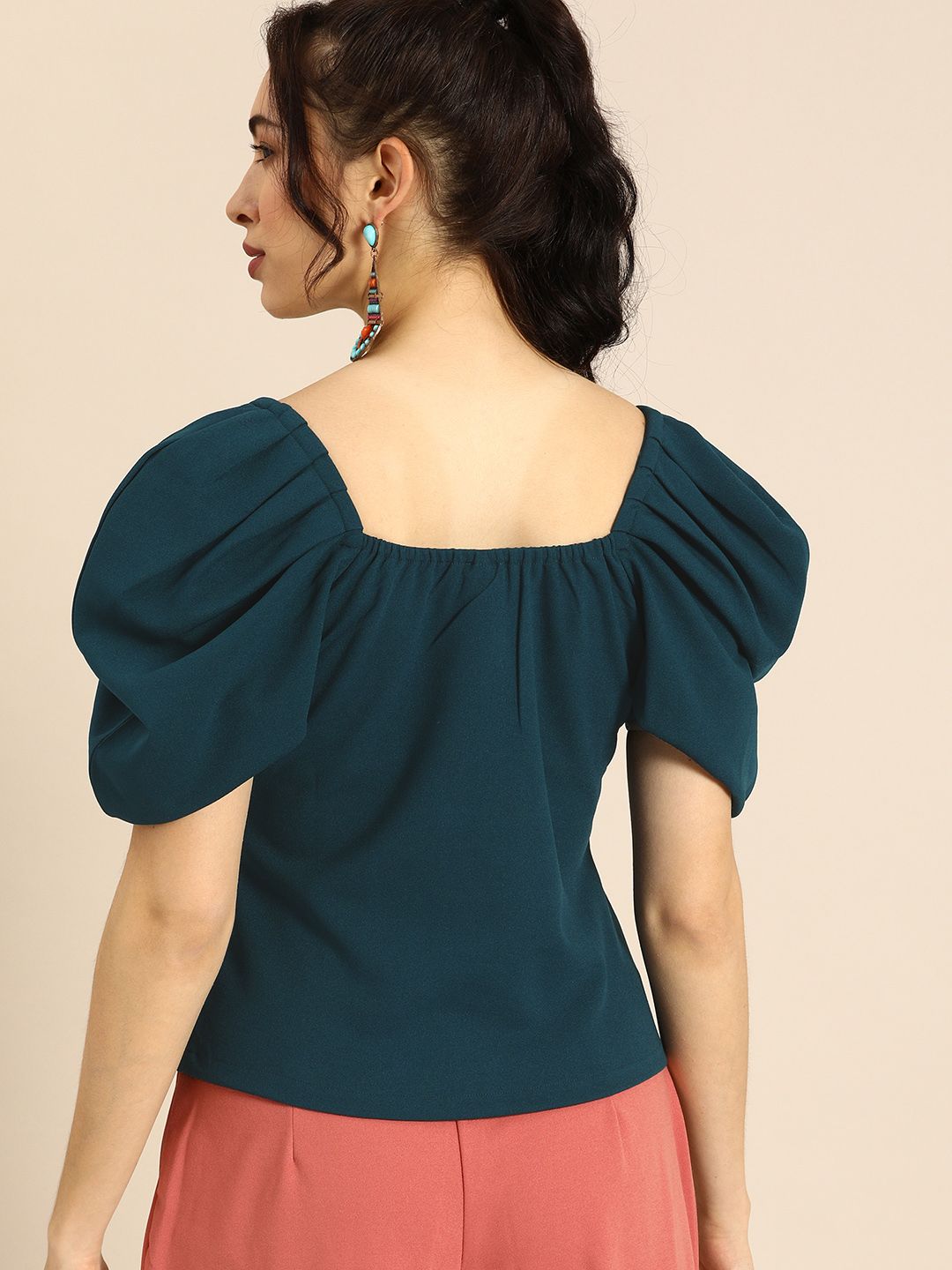 Athena Bold Blue Power Shoulders Top