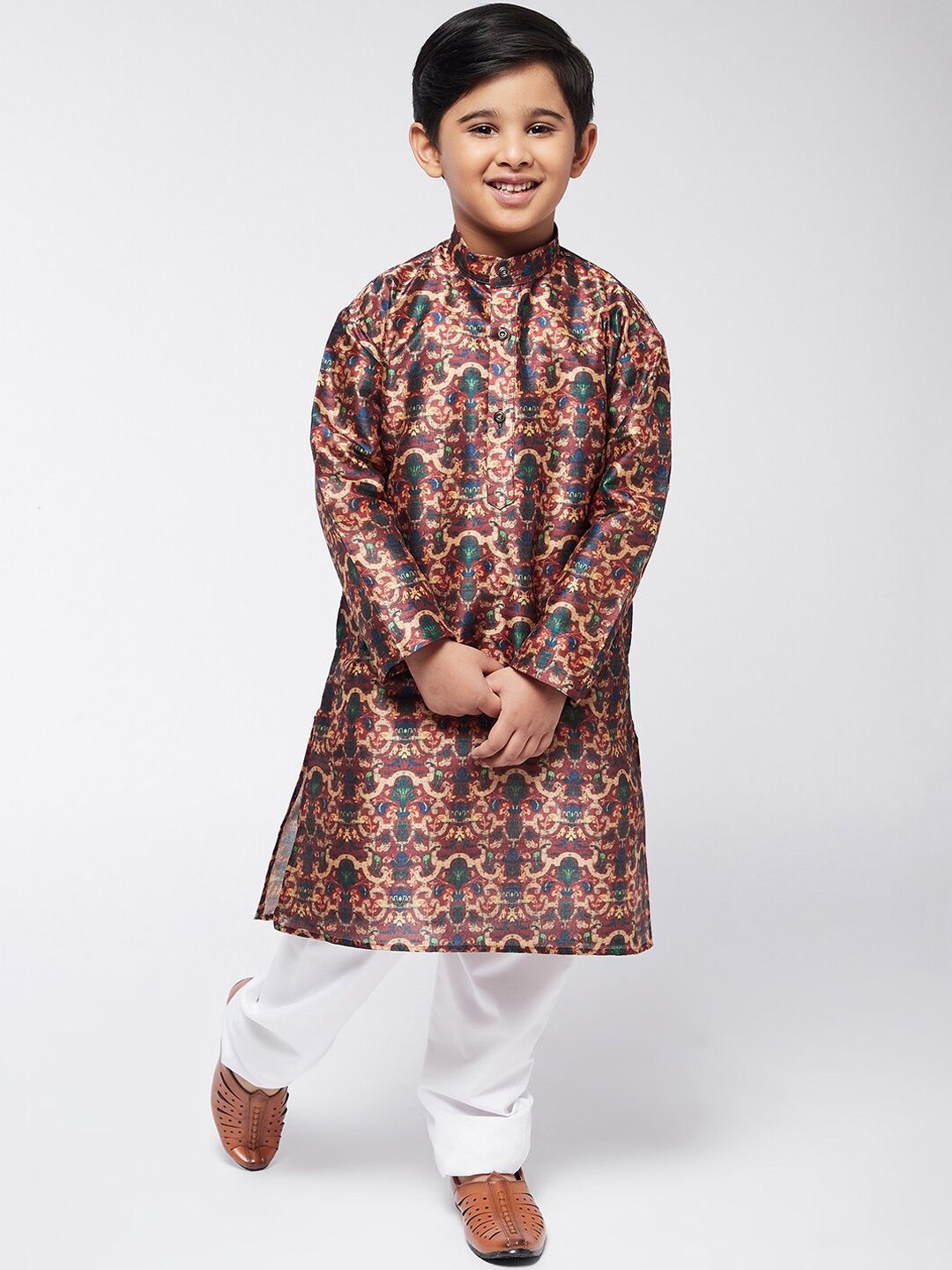 SOJANYA Motif Etnik Maroon Lelaki Bercetak Kurta