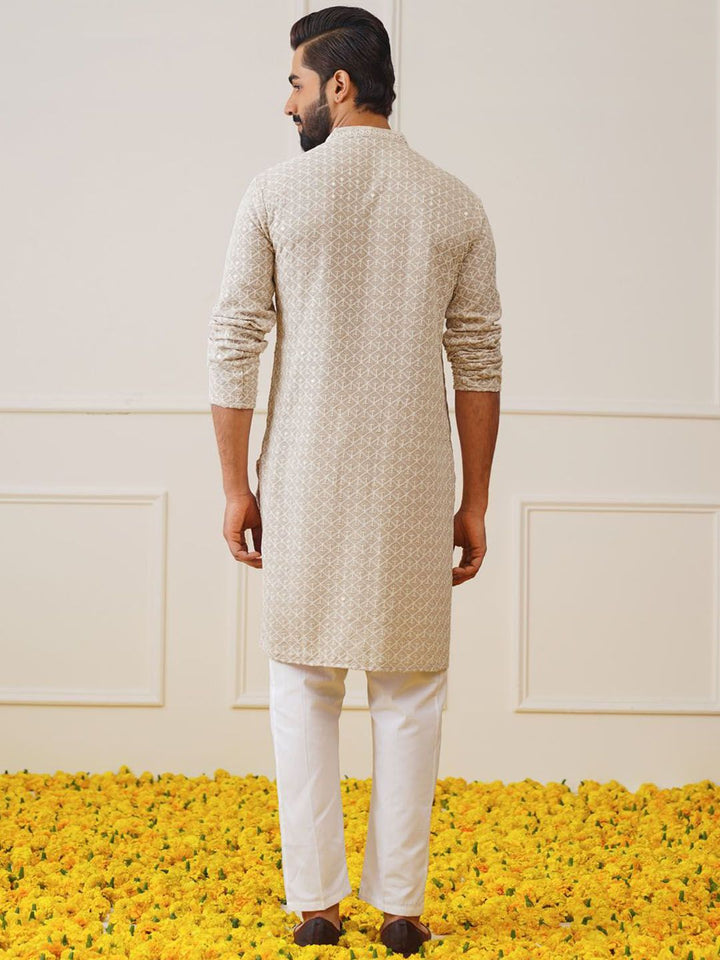 Jompers Geometric Embroidered Thread Work Pure Cotton Kurta With Pyjamas