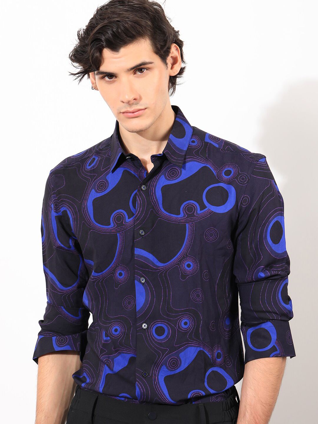 RARE RABBIT Men Inlet Printed Slim Fit Cotton Shirt