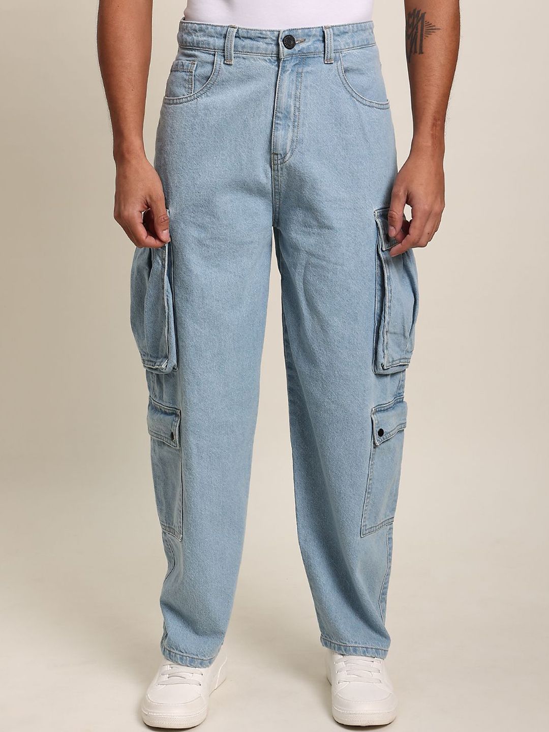 Bene Kleed Men Non Stretchable Pure Cotton Clean Look Mid Rise Baggy Fit Cargo Jeans