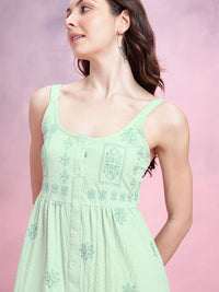 DressBerry Floral Embroidered Tiered A-Line Midi Dress