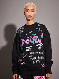 SASSAFRAS Typography Printed Long Sleeves Oversized Fleece Sweatshirt
