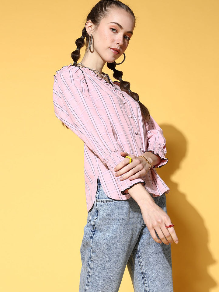 Antheaa Women Pure Cotton Pretty Pink Checked Summer Gingham Top