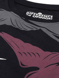 Difference of Opinion Women Black Conversational Printed Pure Cotton Oversized T-shirt