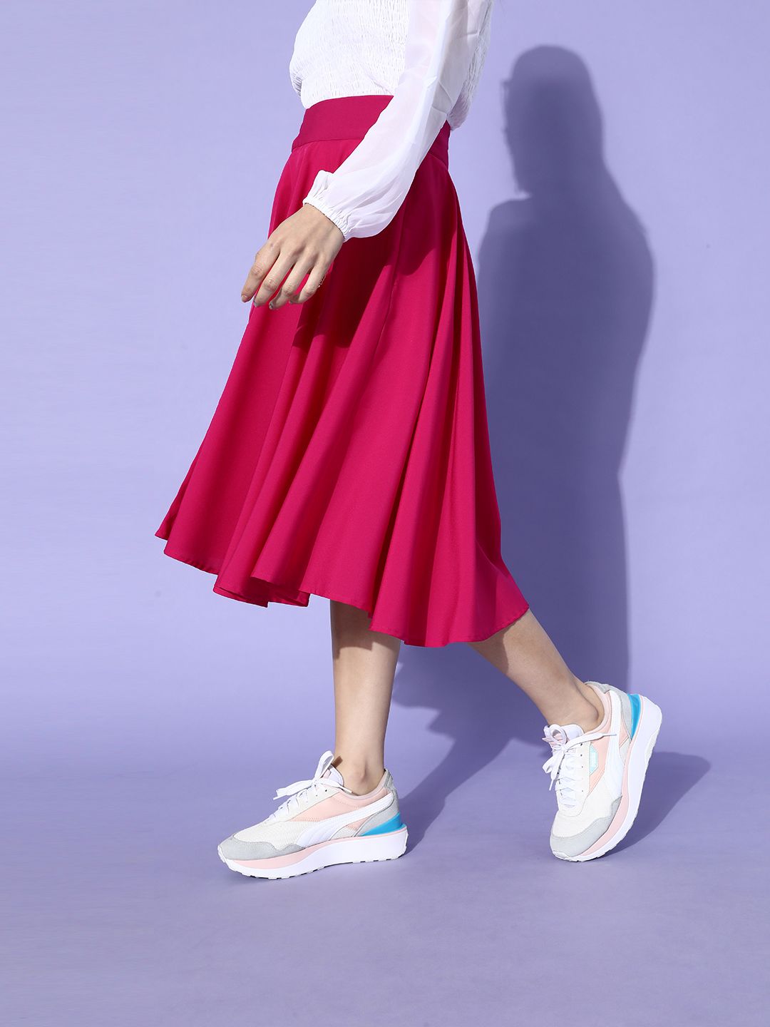 Berrylush Women Pretty Pink Solid Flared Skirt