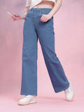 DressBerry Women Mid-Rise Wide Leg Stretchable Jeans