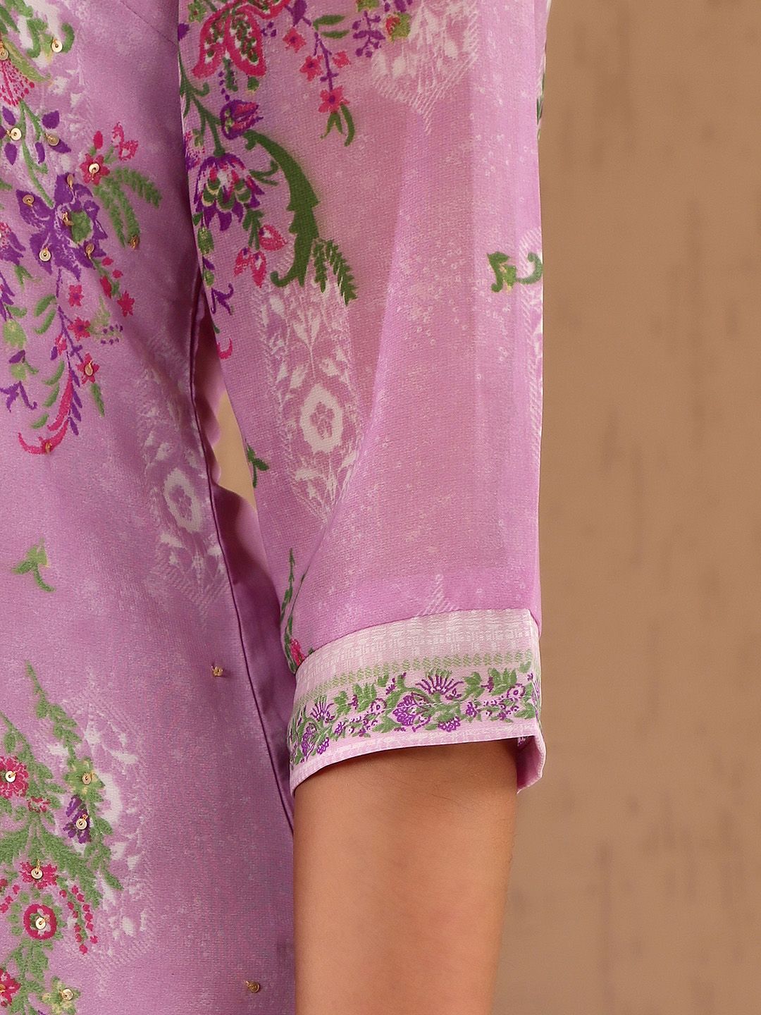 W Festive Floral Print Georgette Straight Kurta
