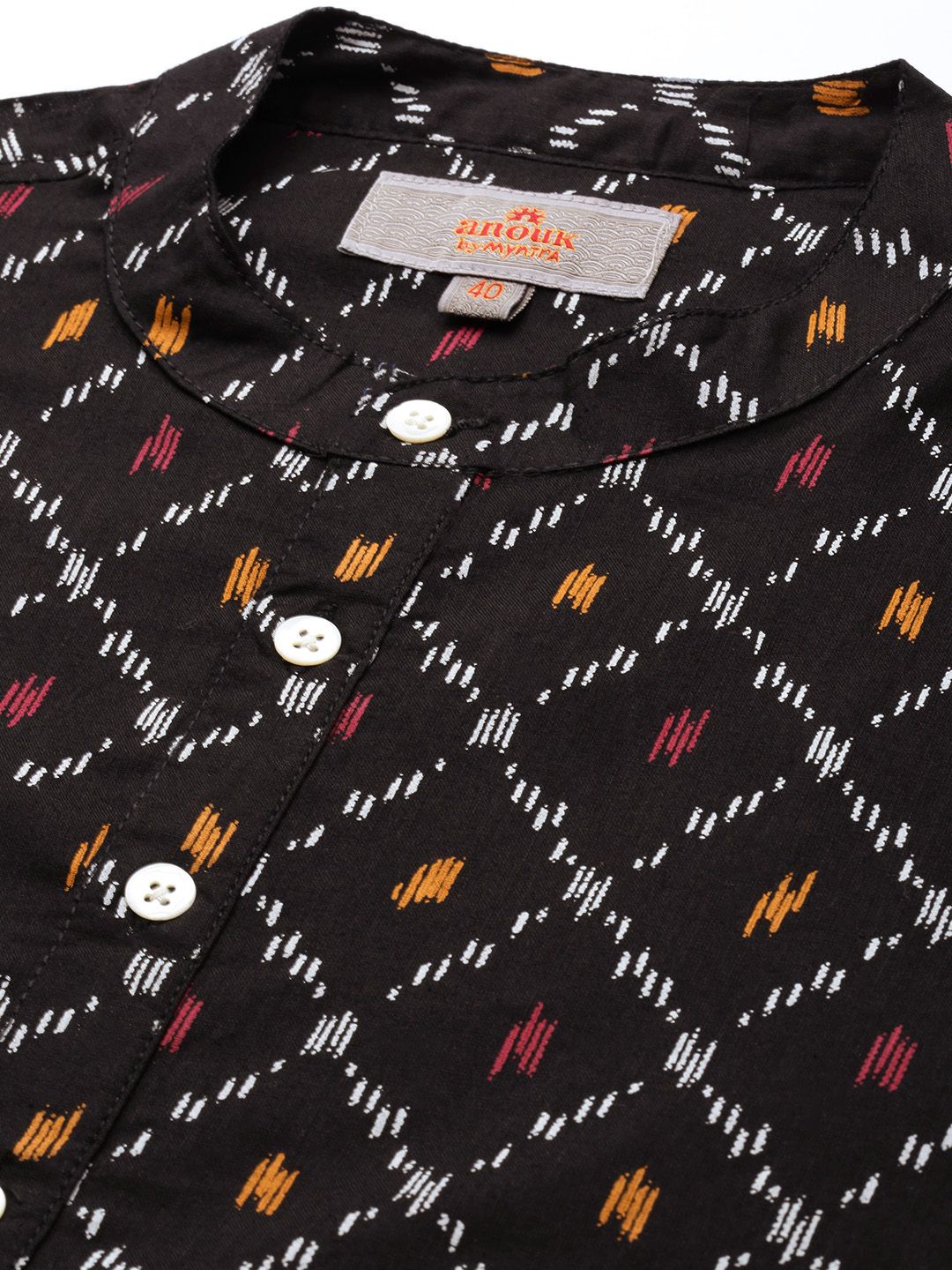 Anouk Men Black & Mustard Yellow Geometric Printed Kurta