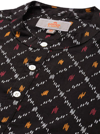 Anouk Men Black & Mustard Yellow Geometric Printed Kurta