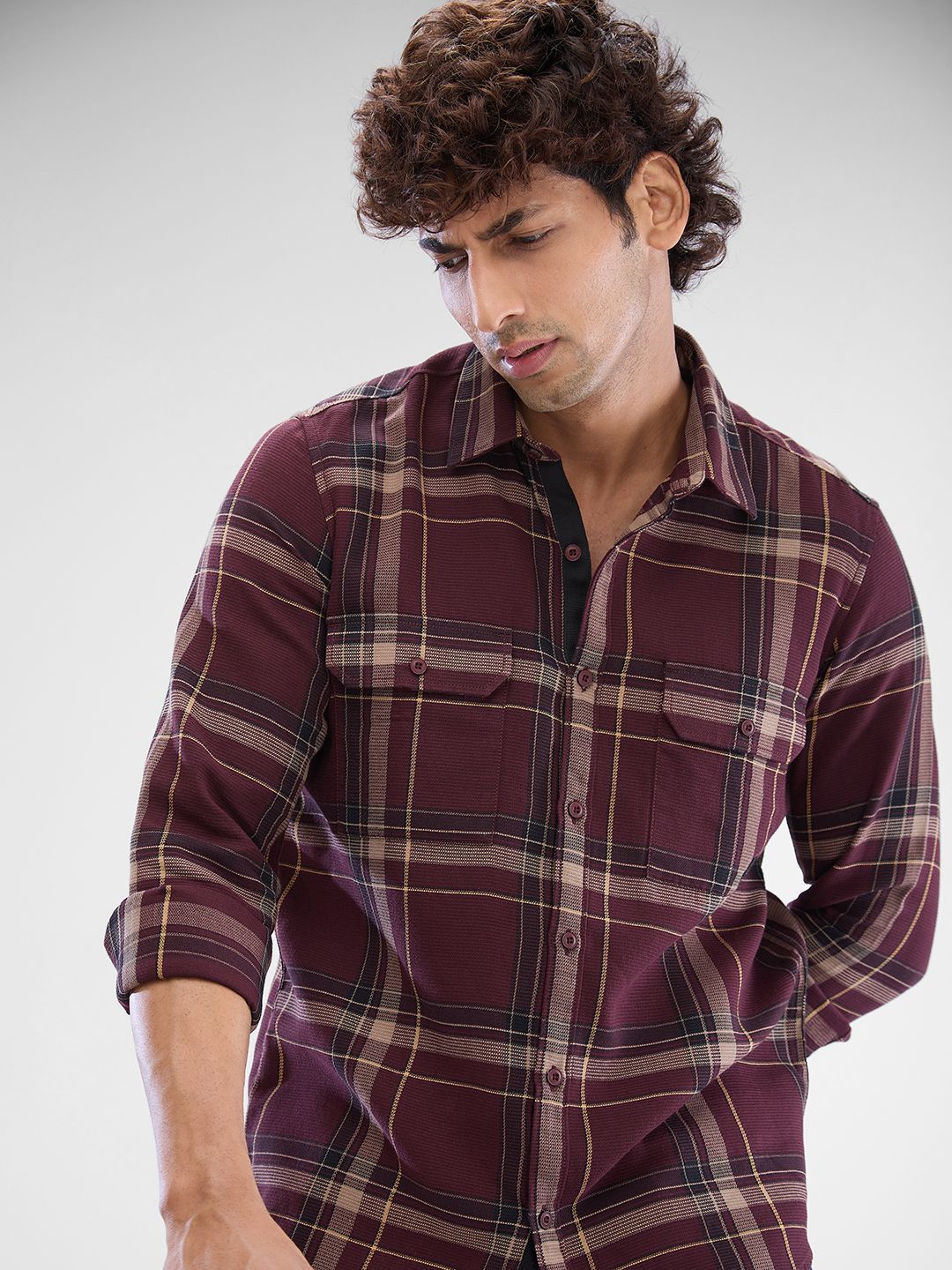 Spykar Men Slim Fit Tartan Checks Cektan Casual Sasual