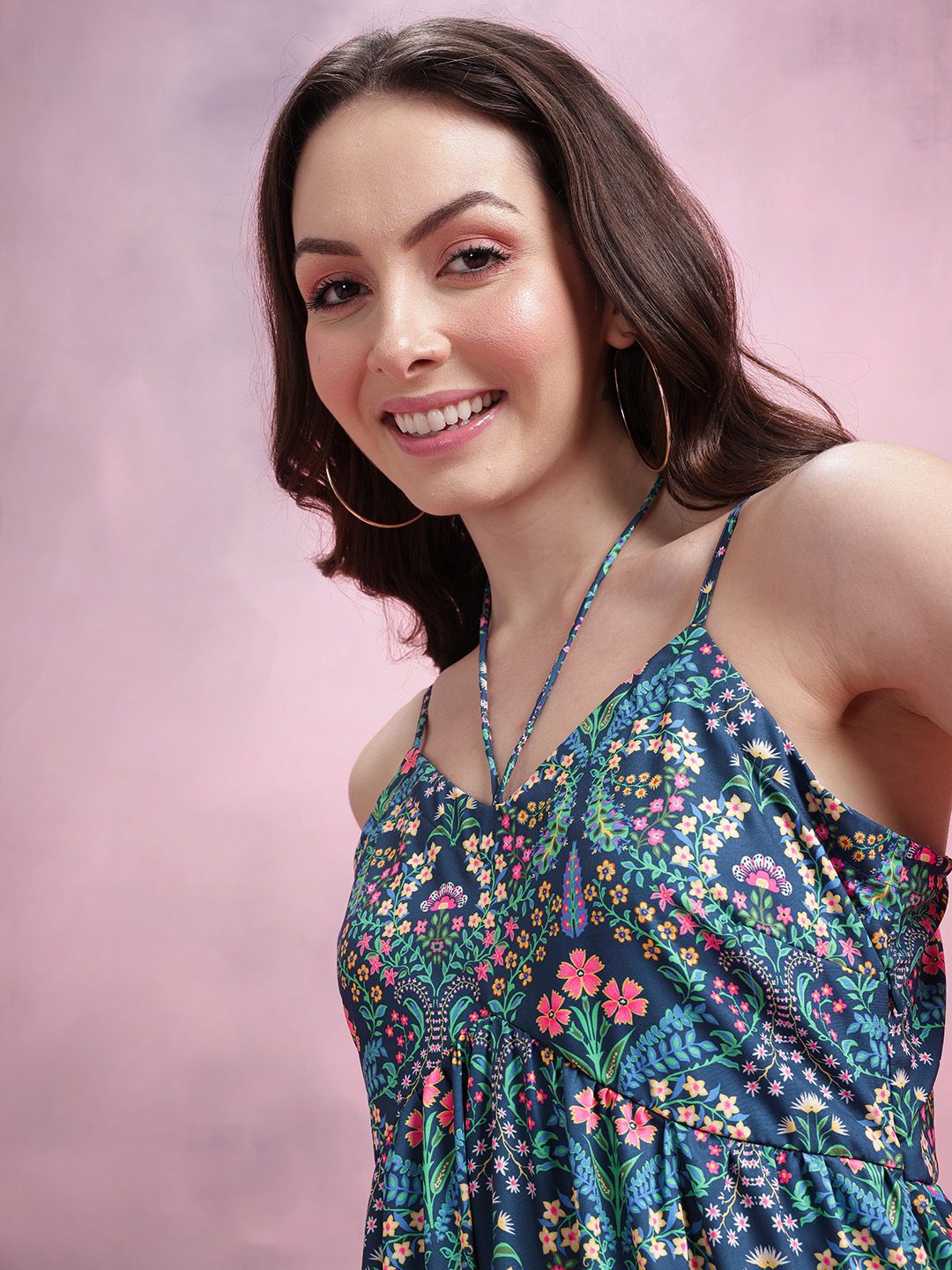 DressBerry Floral Print Tiered Empire Midi Dress