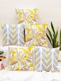 STITCHNEST Grey & White Set of 5 Floral Square Cushion Covers