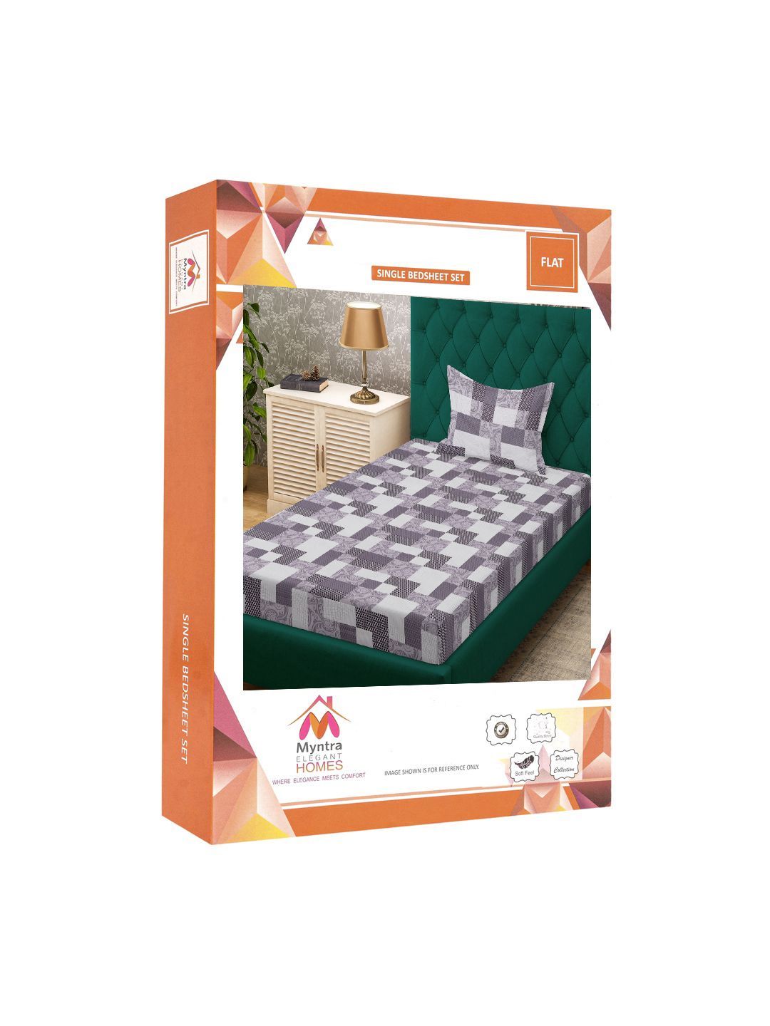 Myntra Elegant Homes Purple & White Geometric 400 TC Single Bedsheet with 1 Pillow Covers