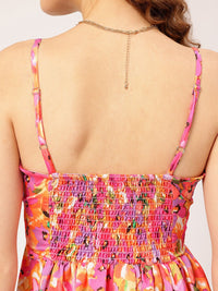 DressBerry Whimsical Florals Smocked Back A-Line Mini Dress