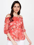 AND Floral Printed Puff Sleeves Bardot Top