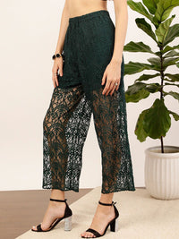 STREET 9 Women Green Floral Printed Relaxed Straight Fit High-Rise Parallel Laced Trousers