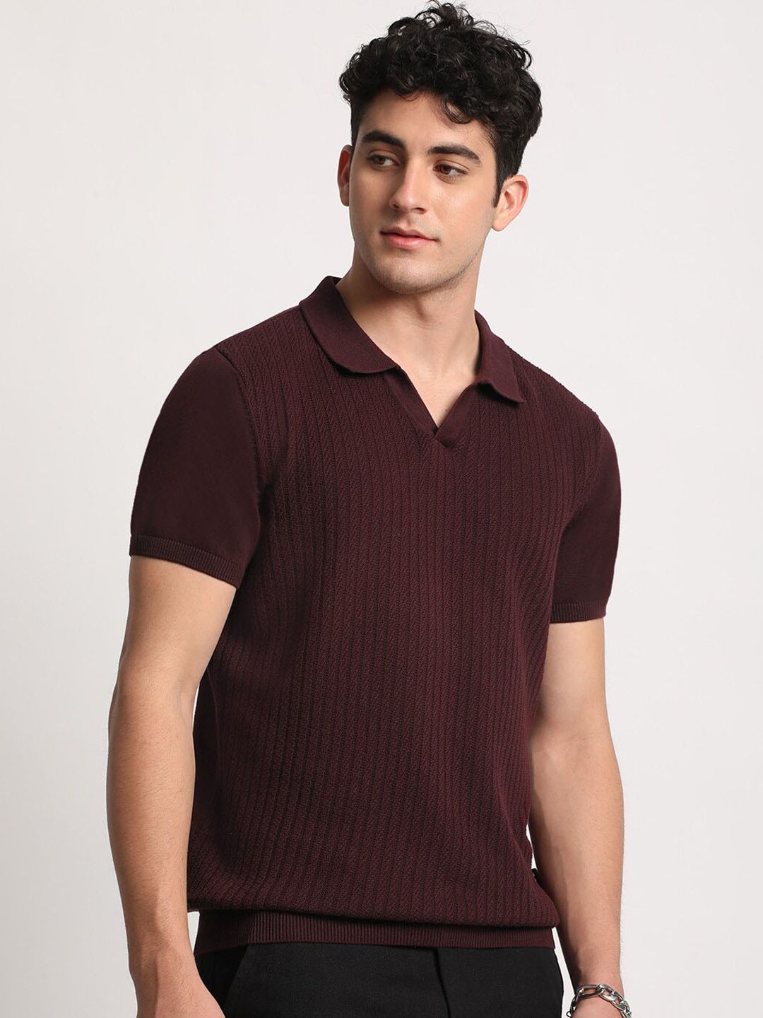 THE BEAR HOUSE Men Striped Regular Fit Pure Cotton Polo Collar T-Shirt