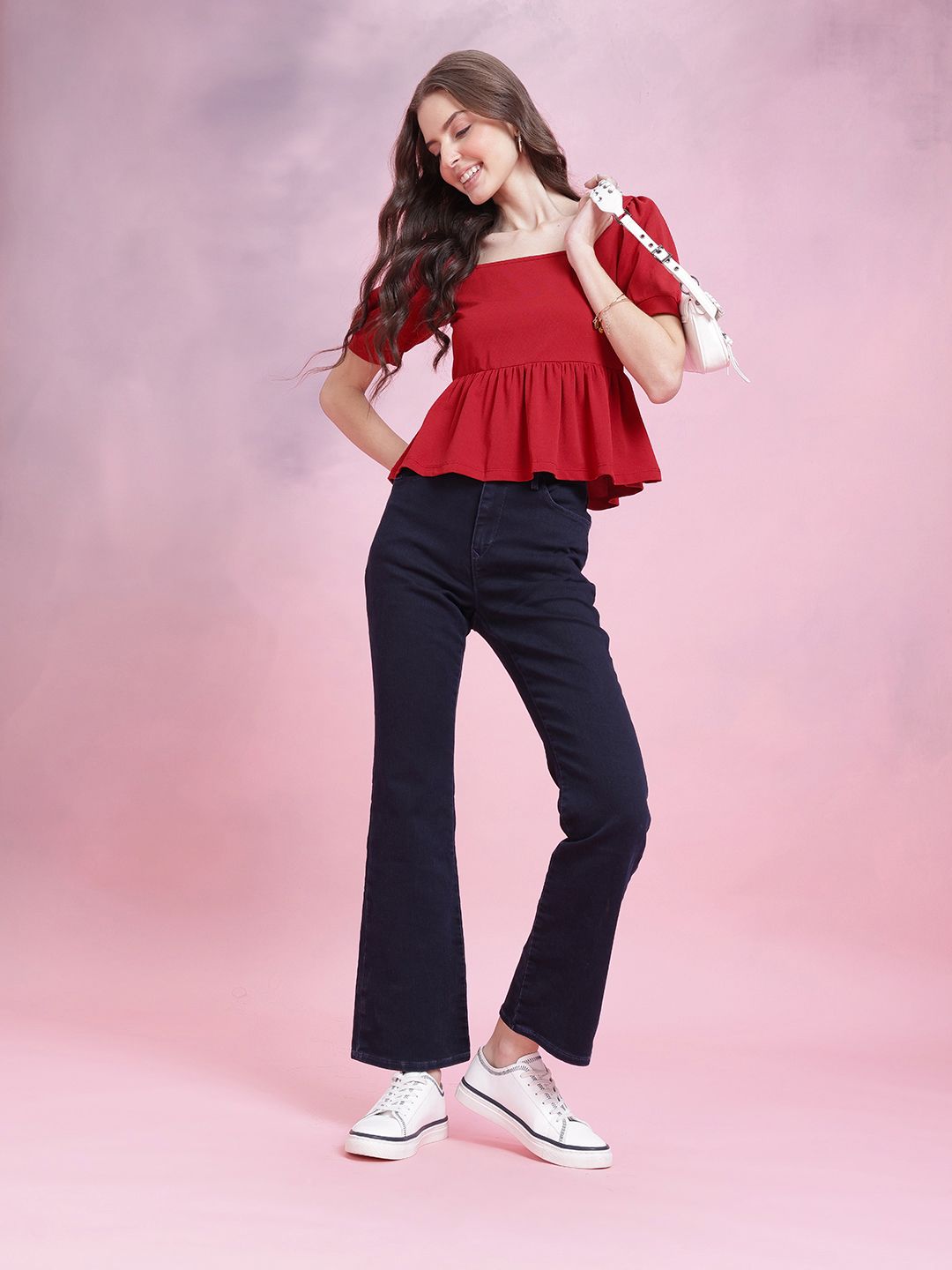 DressBerry Puff Sleeve Peplum Top