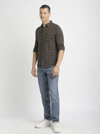 THE BEAR HOUSE Slim Fit Tartan Checked Spread Collar Pure Cotton Casual Shirt