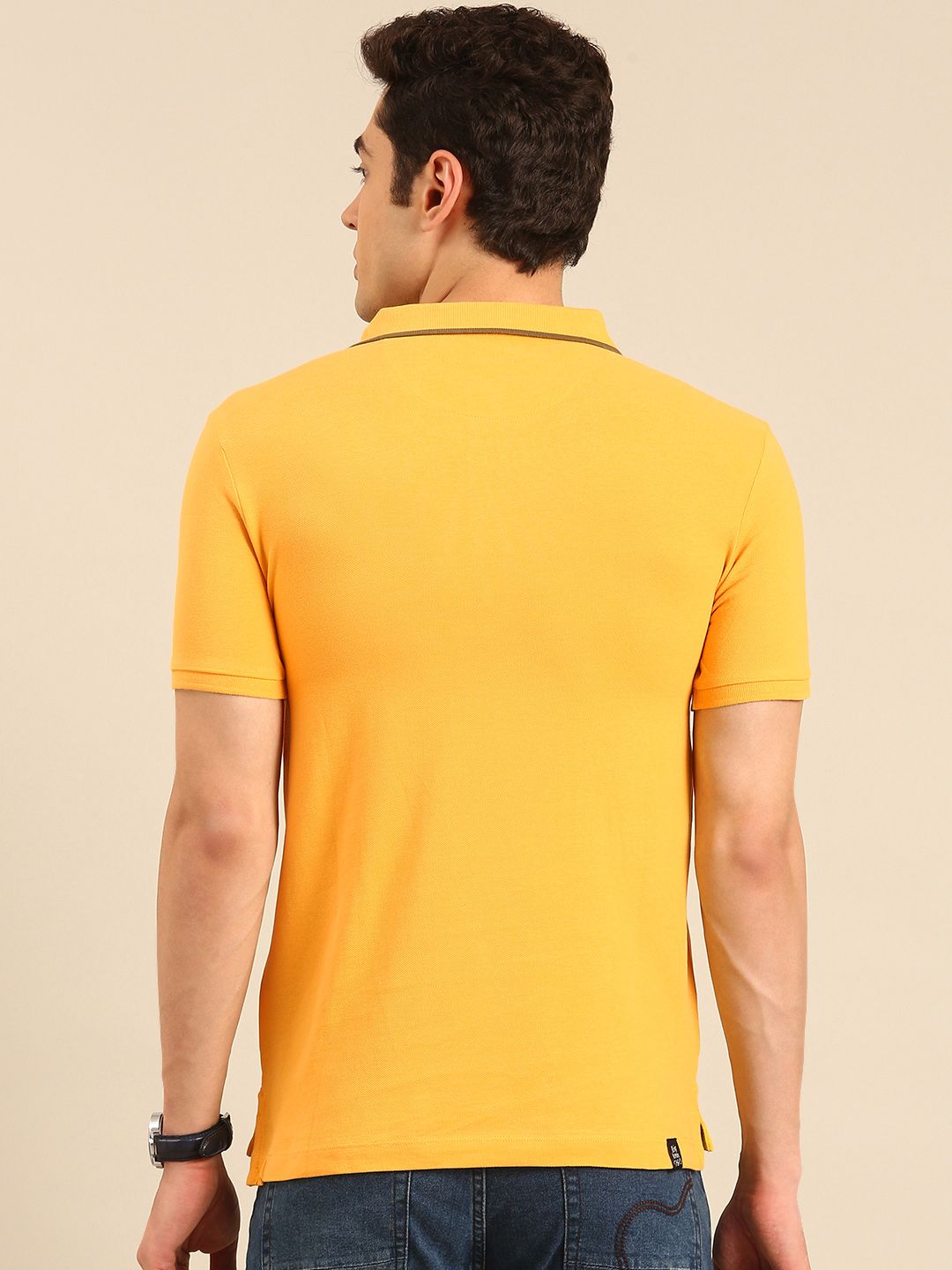 Kemeja-T Kapas Tulen Kolar Polo Berjalur Manusia