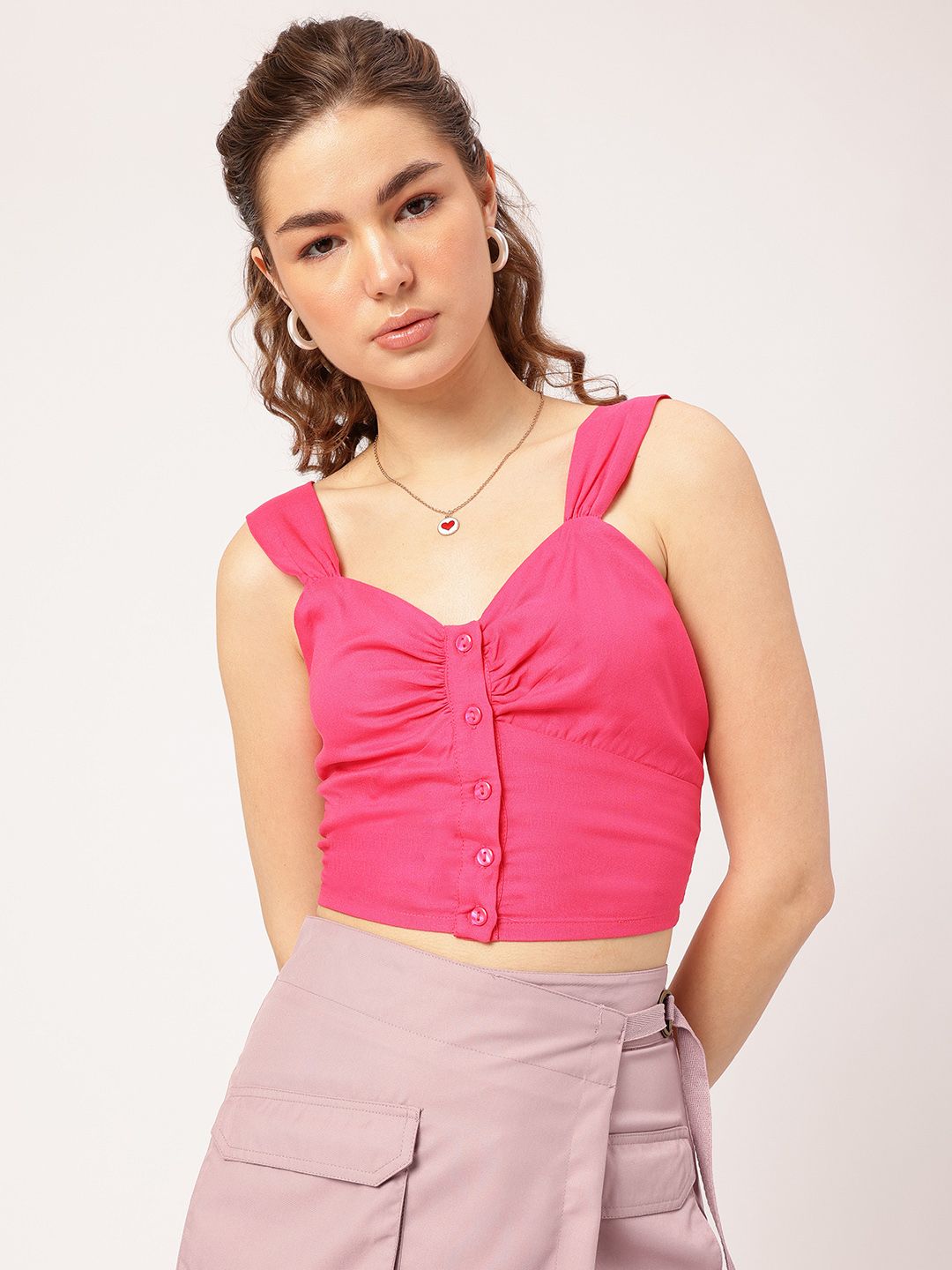 DressBerry Barbiecore Ruched Ready Strappy Crop Top