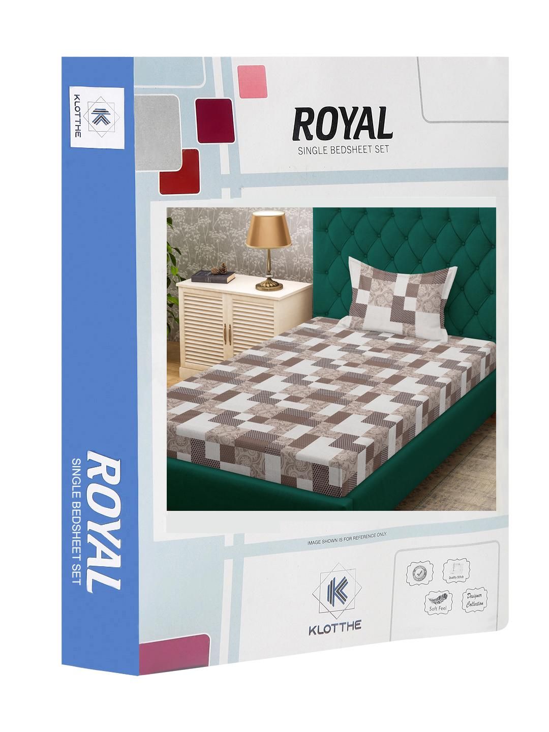 KLOTTHE Brown Geometric 400 TC Single Bedsheet with 1 Pillow Covers