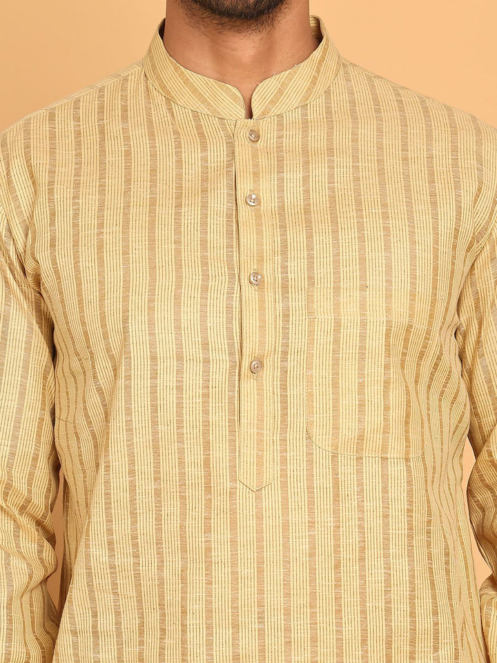 Jompers Striped Mandarin Collar Pure Cotton Straight Kurtas