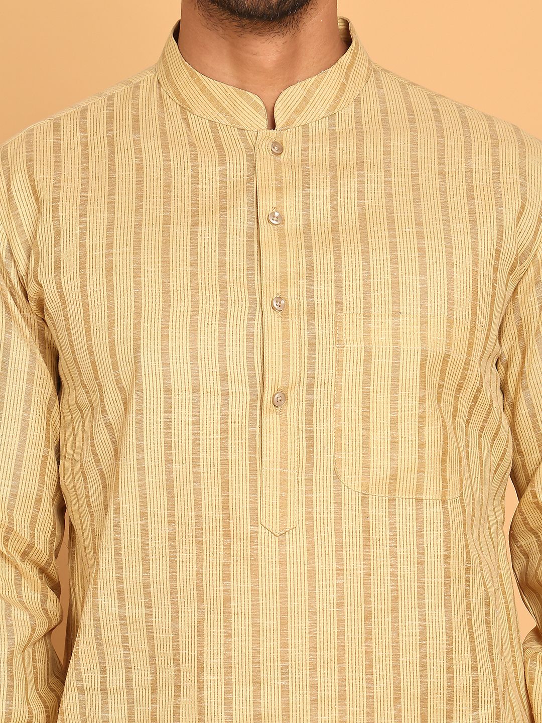 Jompers Striped Mandarin Collar Pure Cotton Straight Kurtas