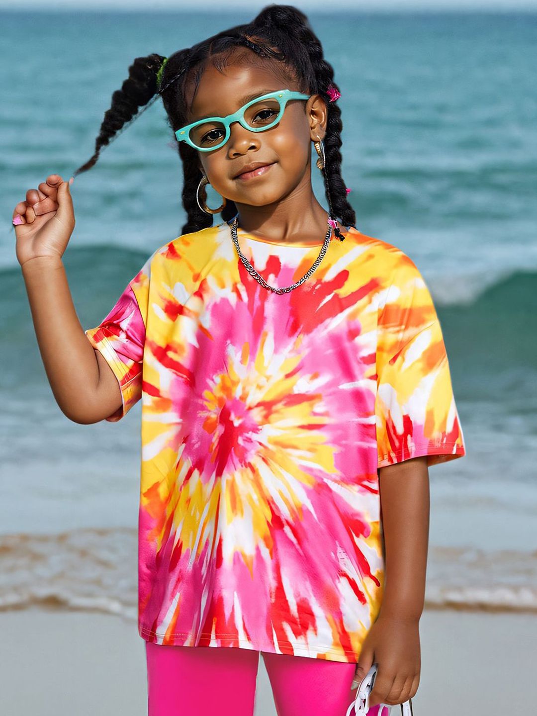 YK Girls Tie-Dye T-shirt with Leggings Clothing Set