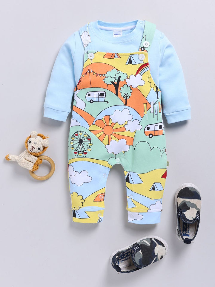 Moms Love Infant Boys Graphic Printed Cotton Dungaree & Sweatshirt