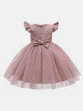 YK Girls Embellished Flutter Sleeve Fit & Flare Dress