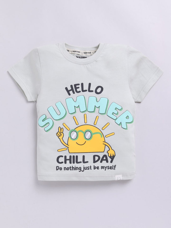 Happy Faces Boys Typography Printed Pure Cotton T-shirt