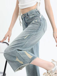 DressBerry Women Straight Fit Low Distress Light Fade Jeans