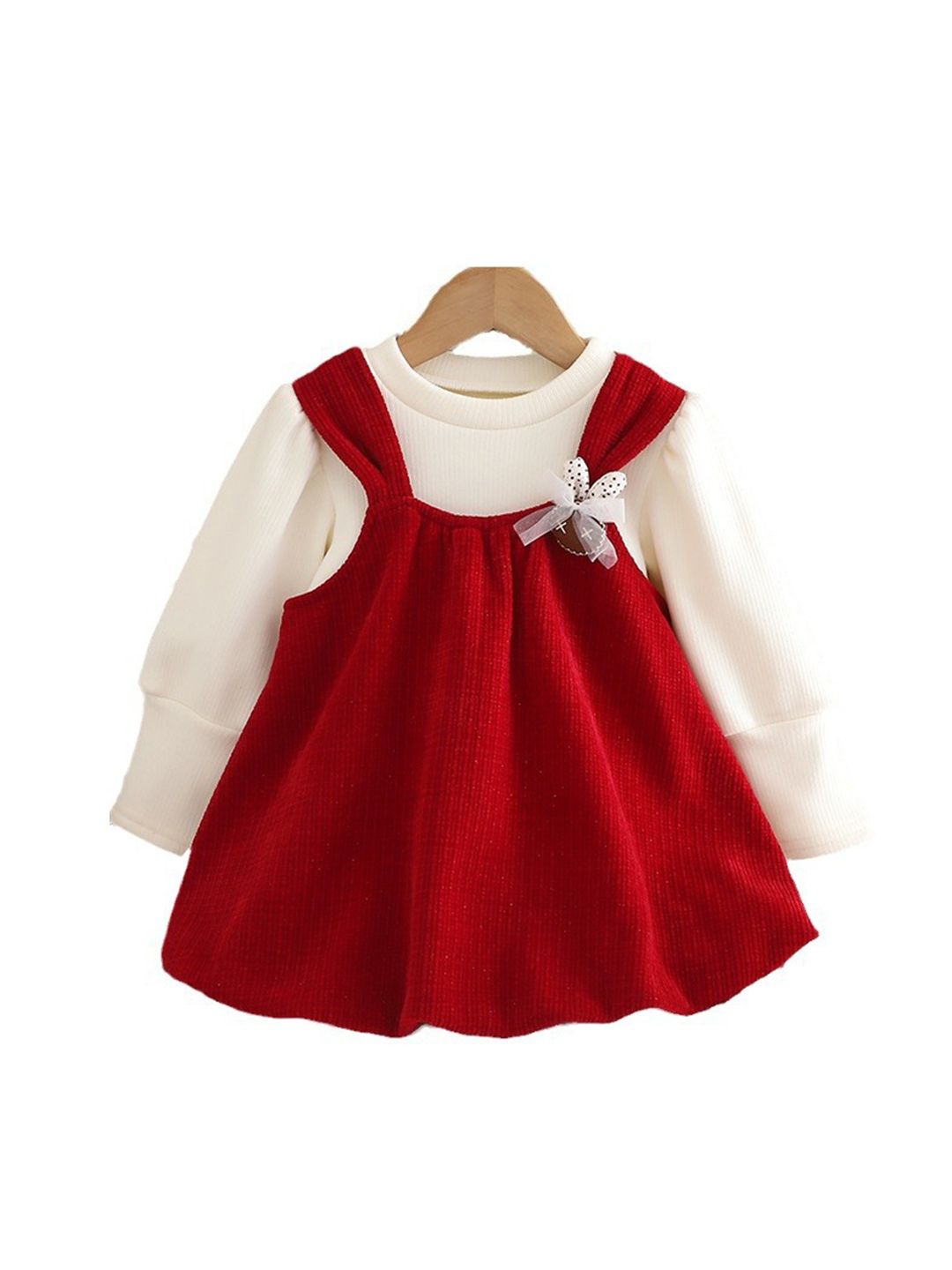 YK Girls Cuffed Sleeves Pinafore Dress