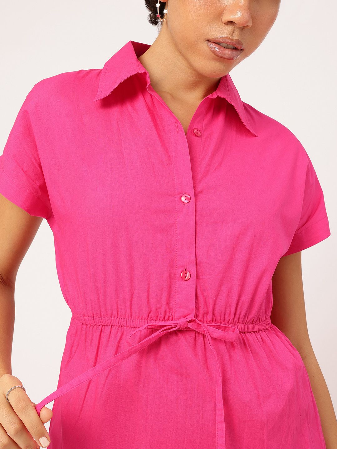 DressBerry Blush & Bold Tie-Up Waist A-Line Mini Dress